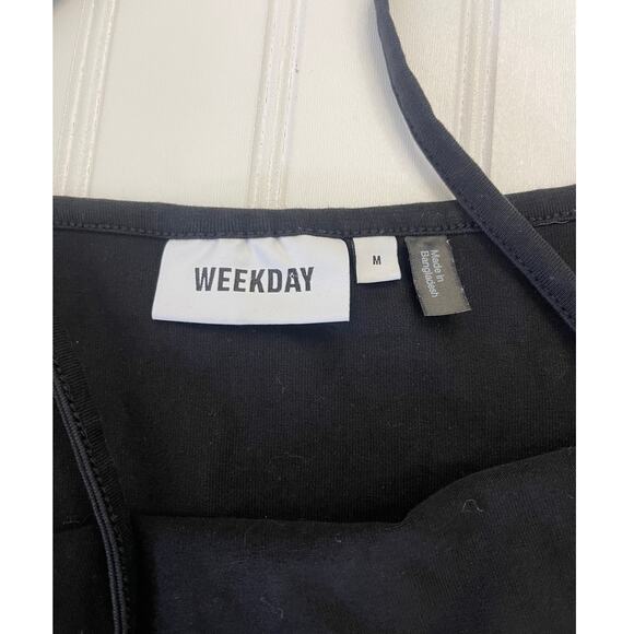 Weekday Lindey Jersey Jumpsuit Black Cropped Adjustable Straps Women's Medium - Picture 7 of 11